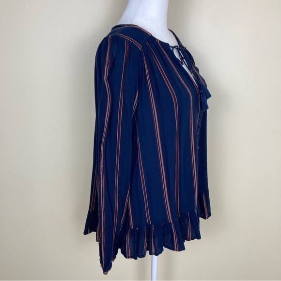 American Eagle Boho Relaxed Peasant Blouse Ruffled Navy/Rust Brown Size S - Picture 7 of 16